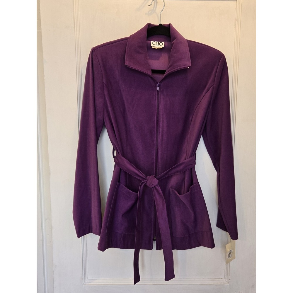VTG W/ Tags Clio Women's Belted‎ Light Jacket Full Zip Suede Feel Purple Medium